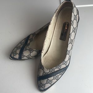 Vintage Custom-made shoes pumps heels Wellington blue white women size 7 1/2 7.5